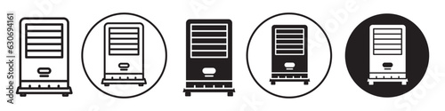 Evaporative Cooler symbol Vector Icon. Flat black and white outlined set collection of air conditioner with cooling home equipment for hot weather climate. Sign of ventilator dehumidifier portable Ac