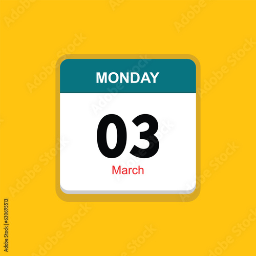 march 03 monday icon with yellow background, calender icon photo