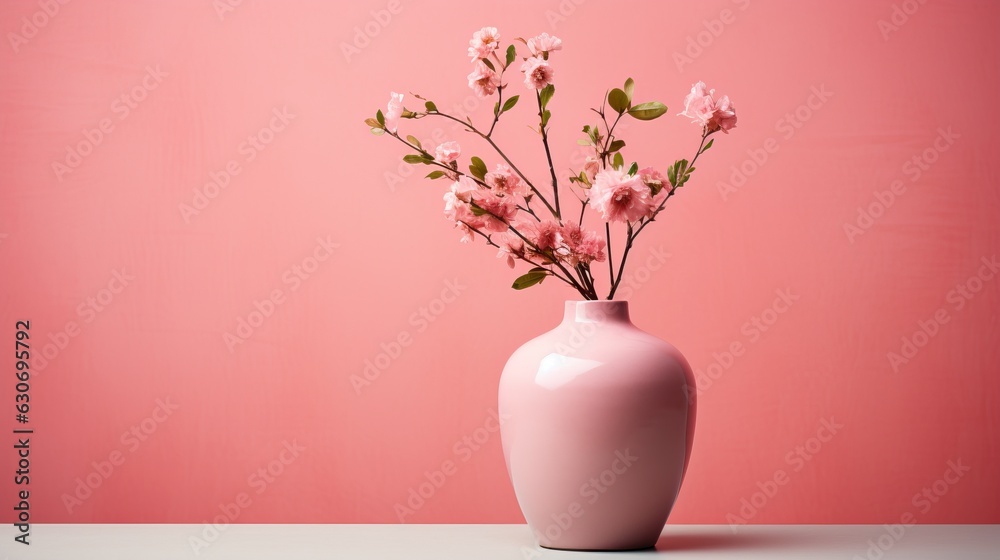 vase with pink flowers ai generated