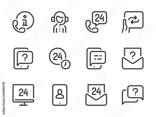 Customer Support Service and Helpline vector line icons. Assistance and Consulting outline icon set. Operator, Help, Question and Answer, Assistant and more.