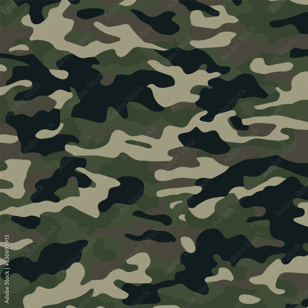 Fototapeta premium Camouflage seamless pattern. Trendy style camo, repeat print. Vector illustration. Khaki texture, perfect for military army design