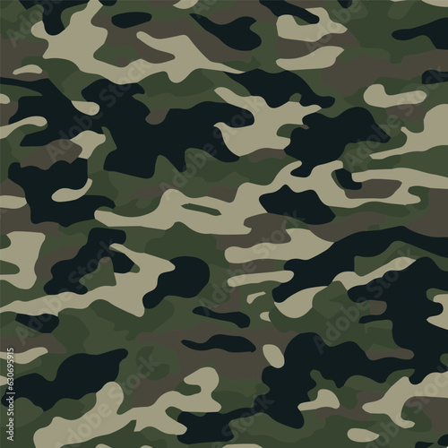 Camouflage seamless pattern. Trendy style camo, repeat print. Vector illustration. Khaki texture, perfect for military army design