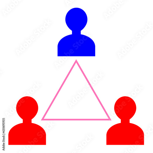 A love triangle is a situation or relationship in which three people fall in love at the same time.