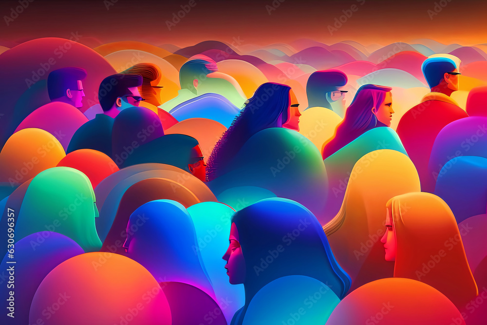 Obraz premium Golden Hour Crowd in Abstract Minimalism with Harsh Lighting