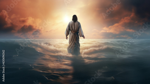A man standing in the water with his arms outstretched