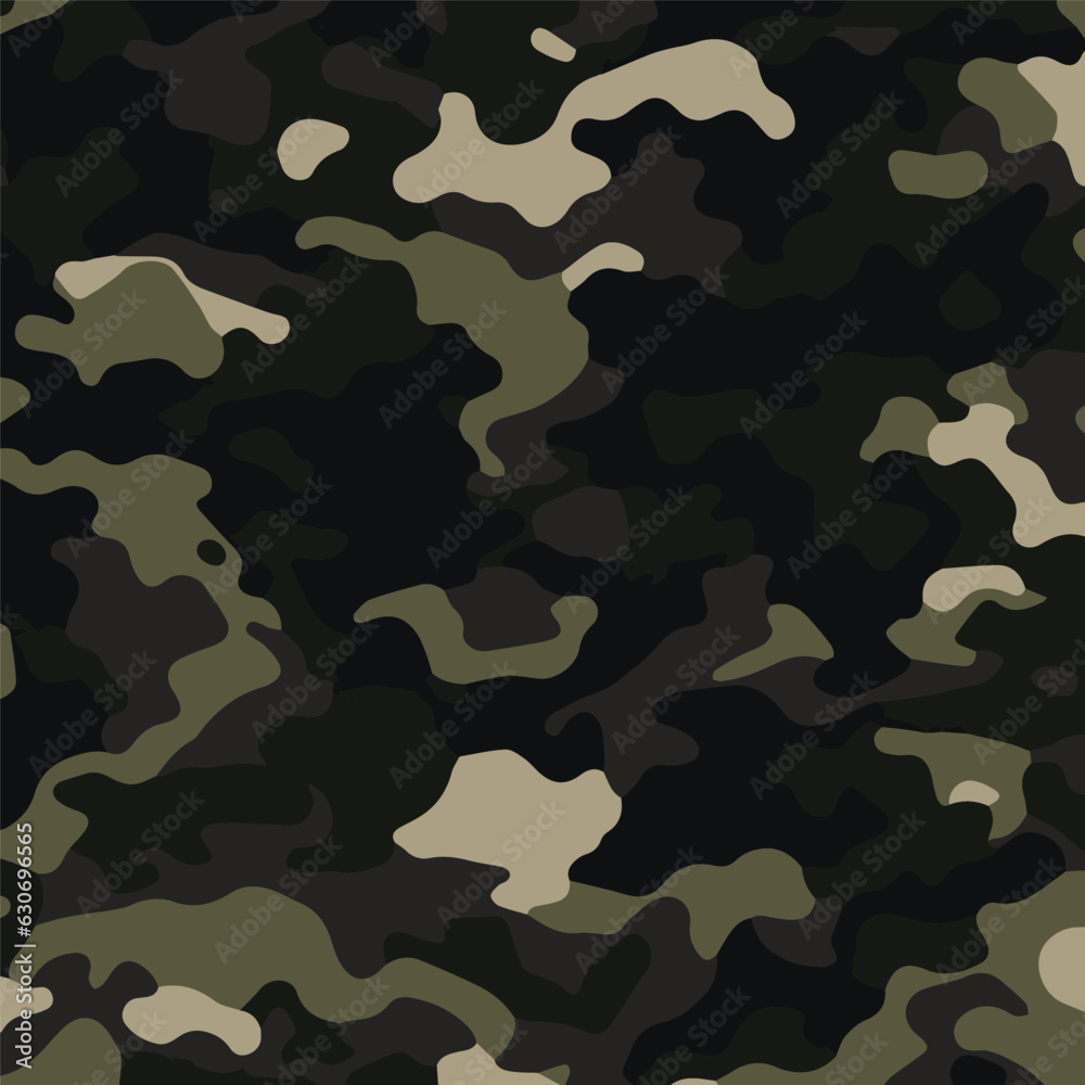 Fototapeta premium Camouflage seamless pattern. Trendy style camo, repeat print. Vector illustration. Khaki texture, perfect for military army design