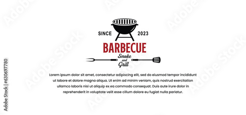 barbecue logo design vector grill and fire with fork and spatula combination