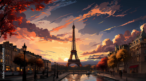 Flat Art Digital Illustration of the Eiffel Tower