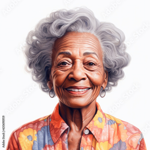 Portrait of a happy senior woman smiling at white backgroud. Generative AI.  © Victor