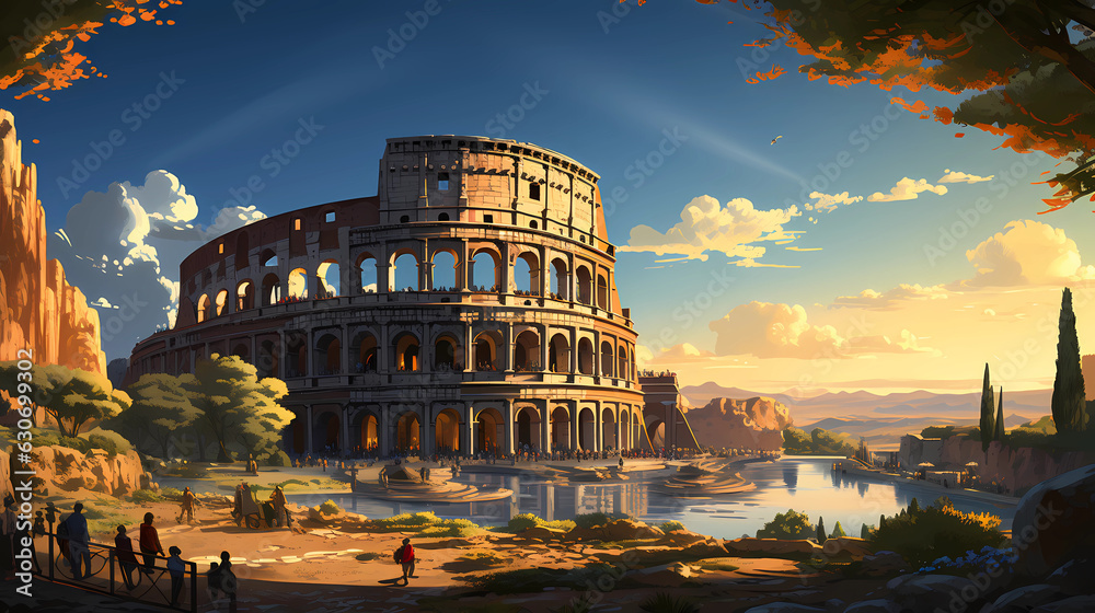 Flat Art Digital Illustration of the Colosseum