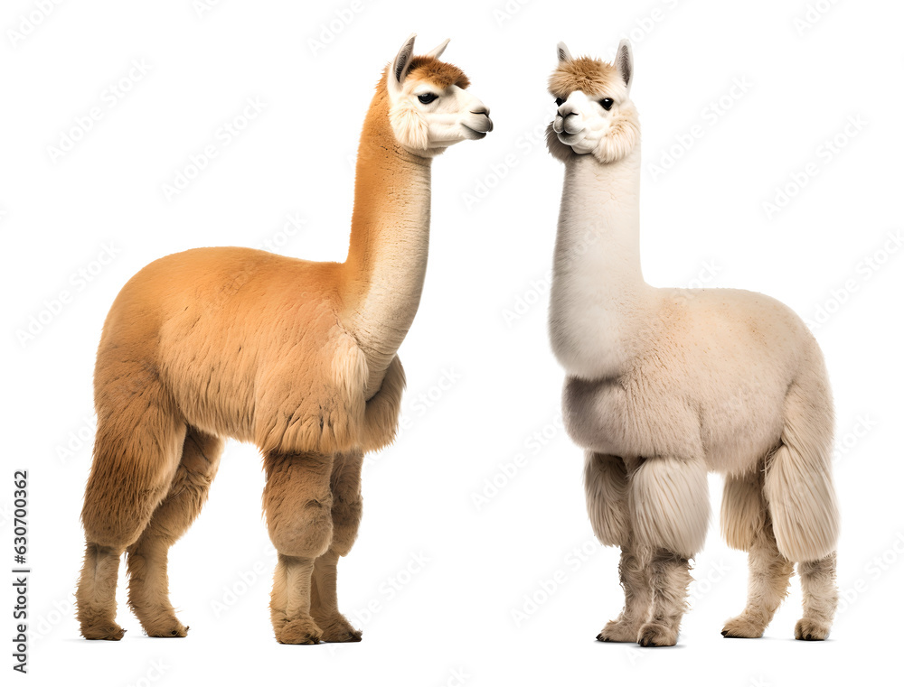 Fototapeta premium set of brown and white alpaca family on isolated background