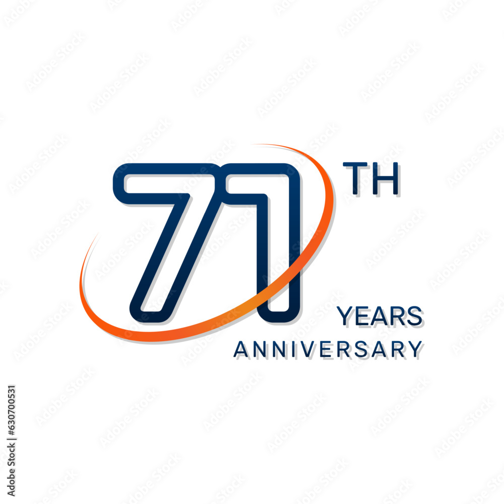 71th anniversary logo in a simple and modern style in blue and orange colors. logo vector illustration