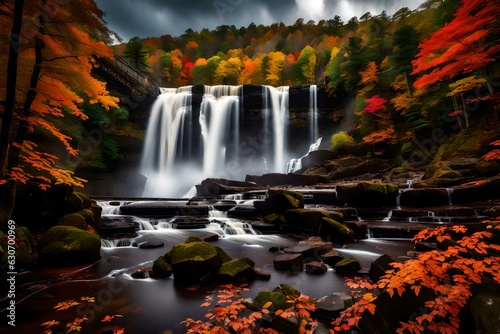 beautiful waterfall from bridge in the forest in the season of autumn © Ayesha