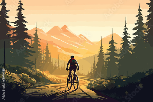 silhouette of a person in the mountains watercolor hand-painted vector art painting illustration Man cyclist riding on bike in ighlands vector illustration