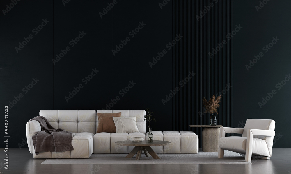 Modern cozy living room and blue wall texture background interior ...