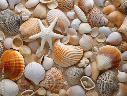 seashells on the sand background