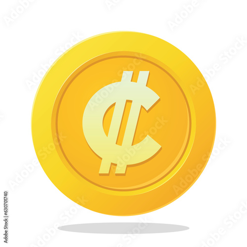 Gold coin with costa Rican colon sign. Financial items. Currency element vector illustration. photo
