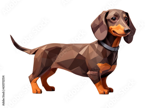 Low poly dachshund dog isolated on transparent background. AI Generative illustration