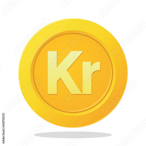 Gold coin with Denmark Danish Krone sign. Financial items. Currency element vector illustration.