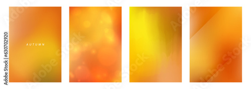 Autumn beauty. Set of fall season blurred backgrounds with vibrant brown and orange gradients. Graphic templates collection for seasonal creative designs. Vector illustration.