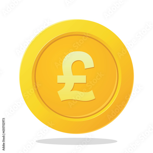 Gold coin with uk pound sterling sign. Financial items. Currency element vector illustration.