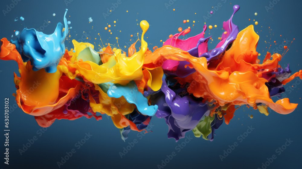 A multicolored liquid splashing on a blue background