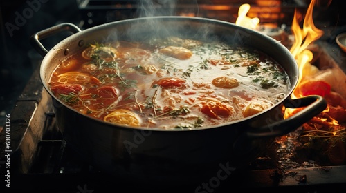 cooking soup in a pan ai generated