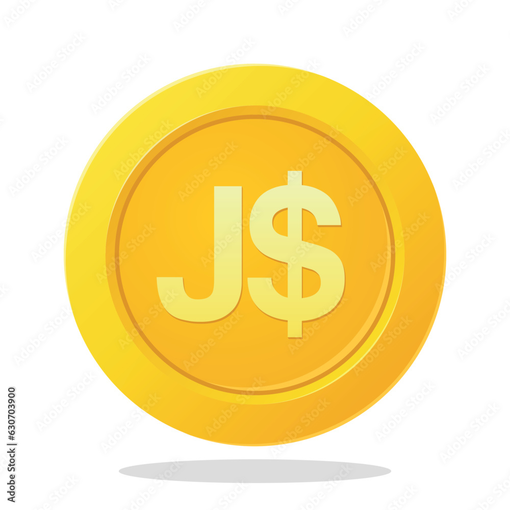 Gold coin with Jamaican Dollar sign. Financial items. Currency element vector illustration.