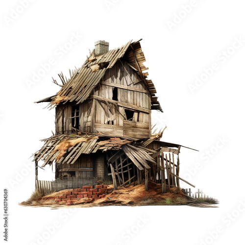 Destroyed building isolated on a transparent background. Ai generative art. © W&S Stock