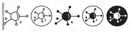 Molecule symbol Icon. Flat outlined molecular hub of dna marketing team center vector set collection. Sign of atom structure connection distribution channel link show networking particle scientific