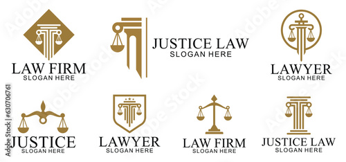 set law logo with pillars of justice symbol concept, creative premium of lawyer and law office