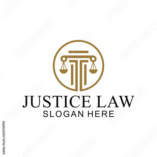 law logo with pillars of justice symbol concept, creative premium of lawyer and law office