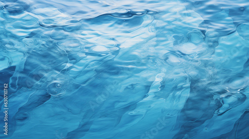 A close up of a blue water surface with drops of water