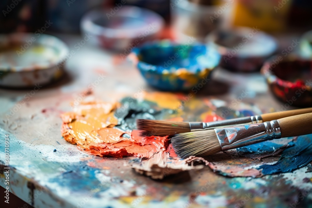 The palette comes alive as the brush creates vibrant brushstrokes of many colors The palette comes alive as the brush creates vibrant brushstrokes of many colors