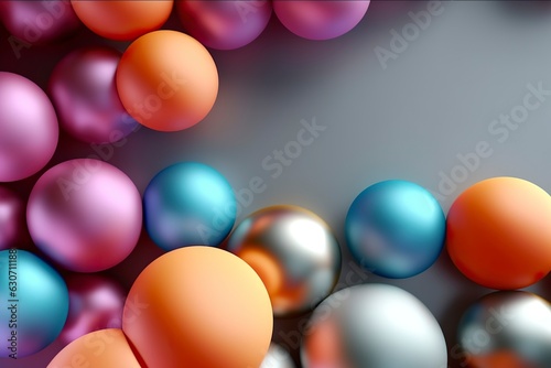 Background with plastic and polished balls of pale colors, copy space.