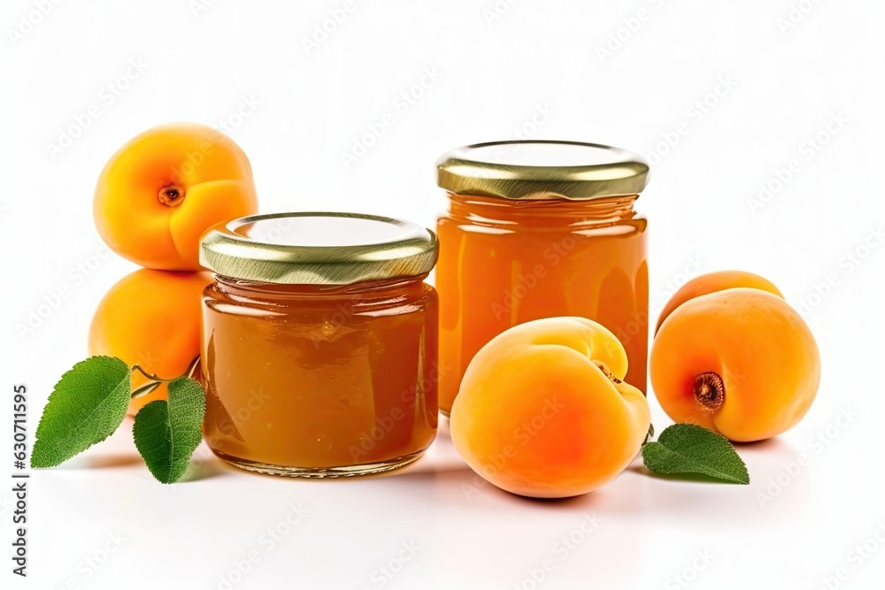 Apricot homemade jam in glass jars on a white background. Apricot homemade jam in glass jars on a white background.