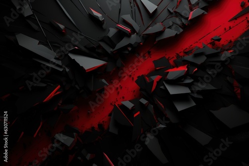 Black and red background with broken details, background for black friday. Generative AI