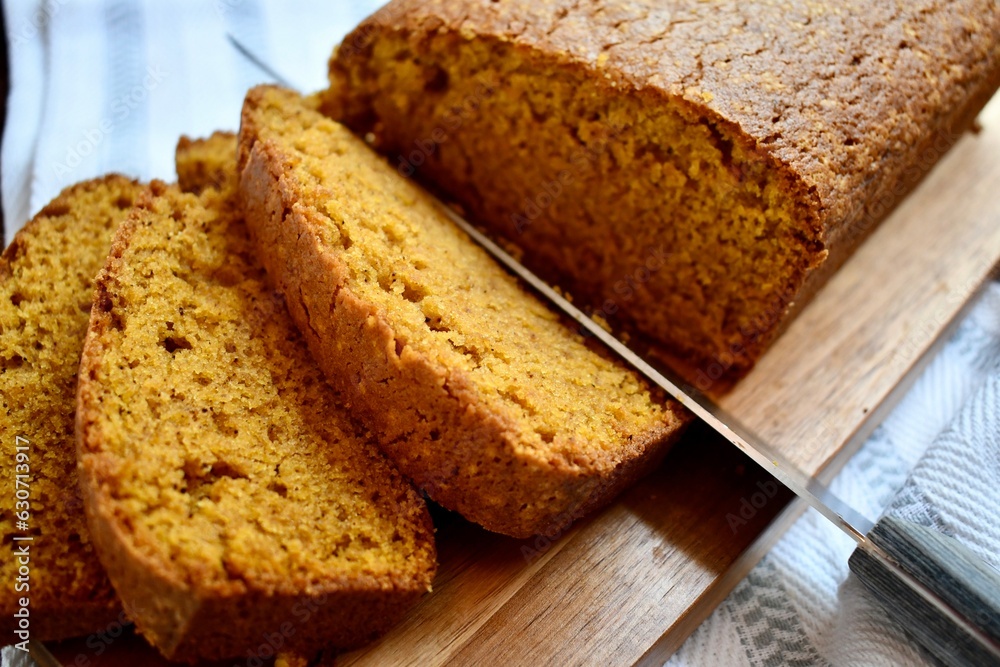 Sliced pumpkin bread