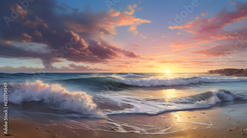 A painting of a sunset over the ocean © cac_tus