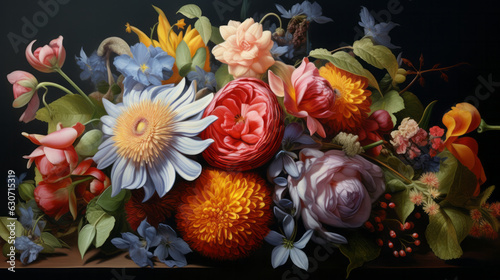 A painting of a bunch of flowers on a table