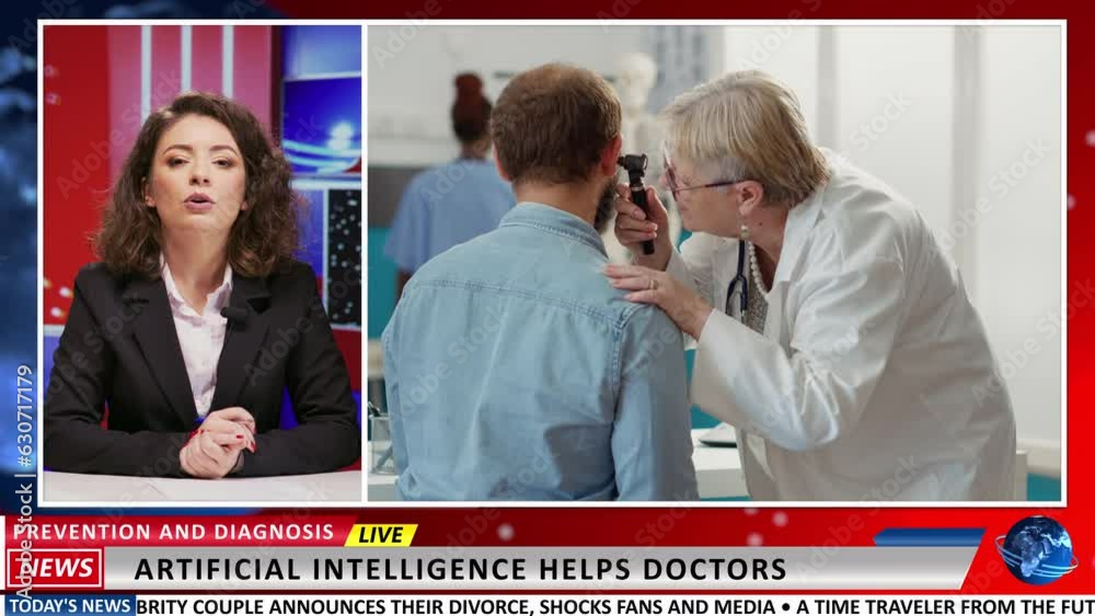 Presenter reporting healthcare news developed by artificial ...