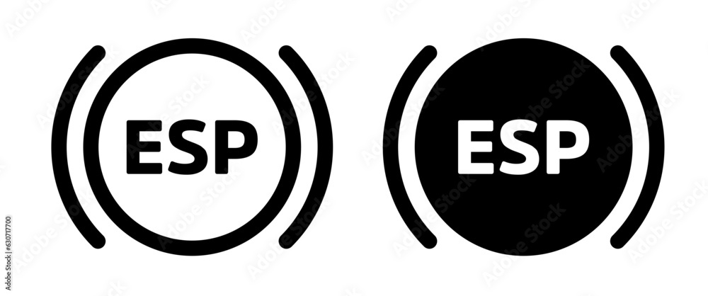 ESP icon set. Electronic Stability Program vector symbol in black filled and outlined style.