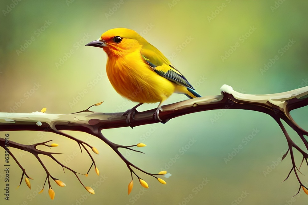 yellow bird on branch generated by AI tool yellow bird on branch generated by AI tool