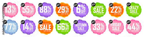 Sale banners design template, discount tags. Set promo icons for online stores, vector illustration