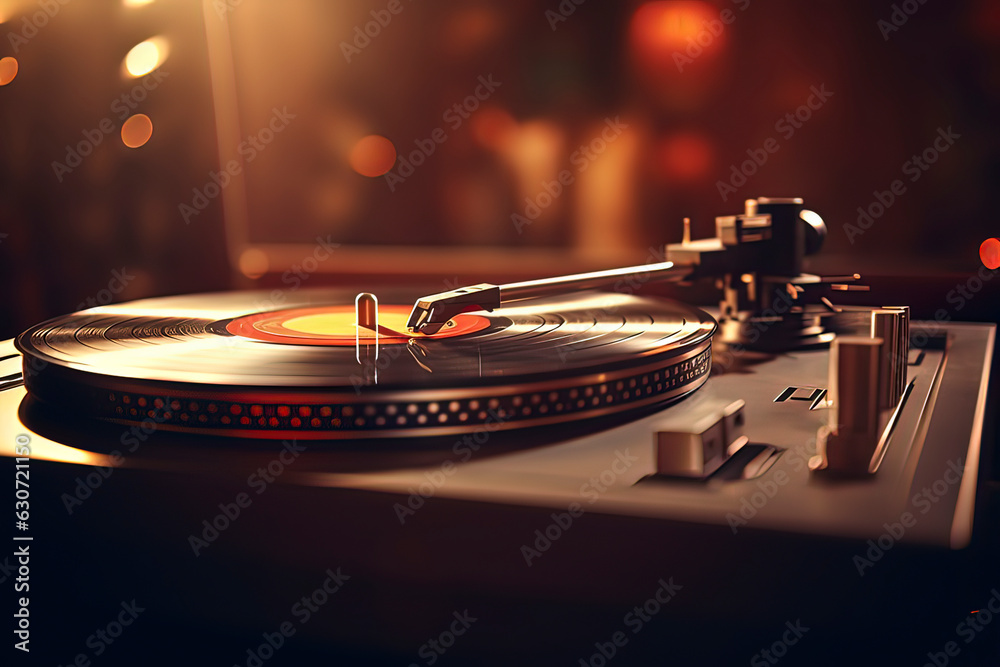 Fototapeta premium Vintage Phonograph record player. AI technology generated image