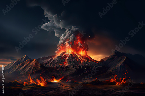 The volcano erupted and emitted thick smoke. AI technology generated image