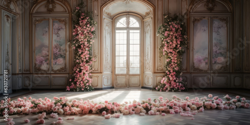 Canvas Print Luxury Palace Interior decorated with pink roses flowers