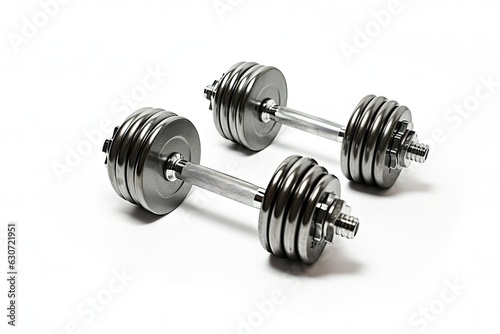 Metal collapsible dumbbells or kettlebells isolated on white background.