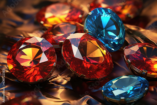 A pile of colored gemstones. Collection mix of gemstones jewelry on dark background. Generative AI