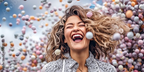 Woman ecstatic with joy and...
